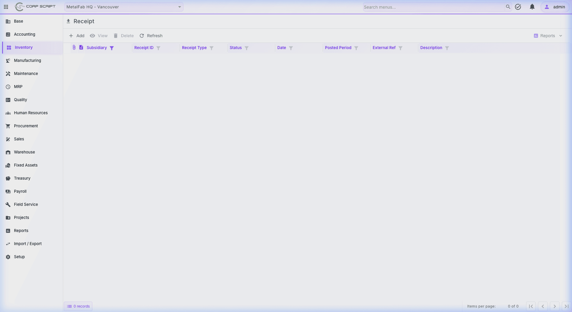 CorpFlow batch lot receipt management and inventory tracking