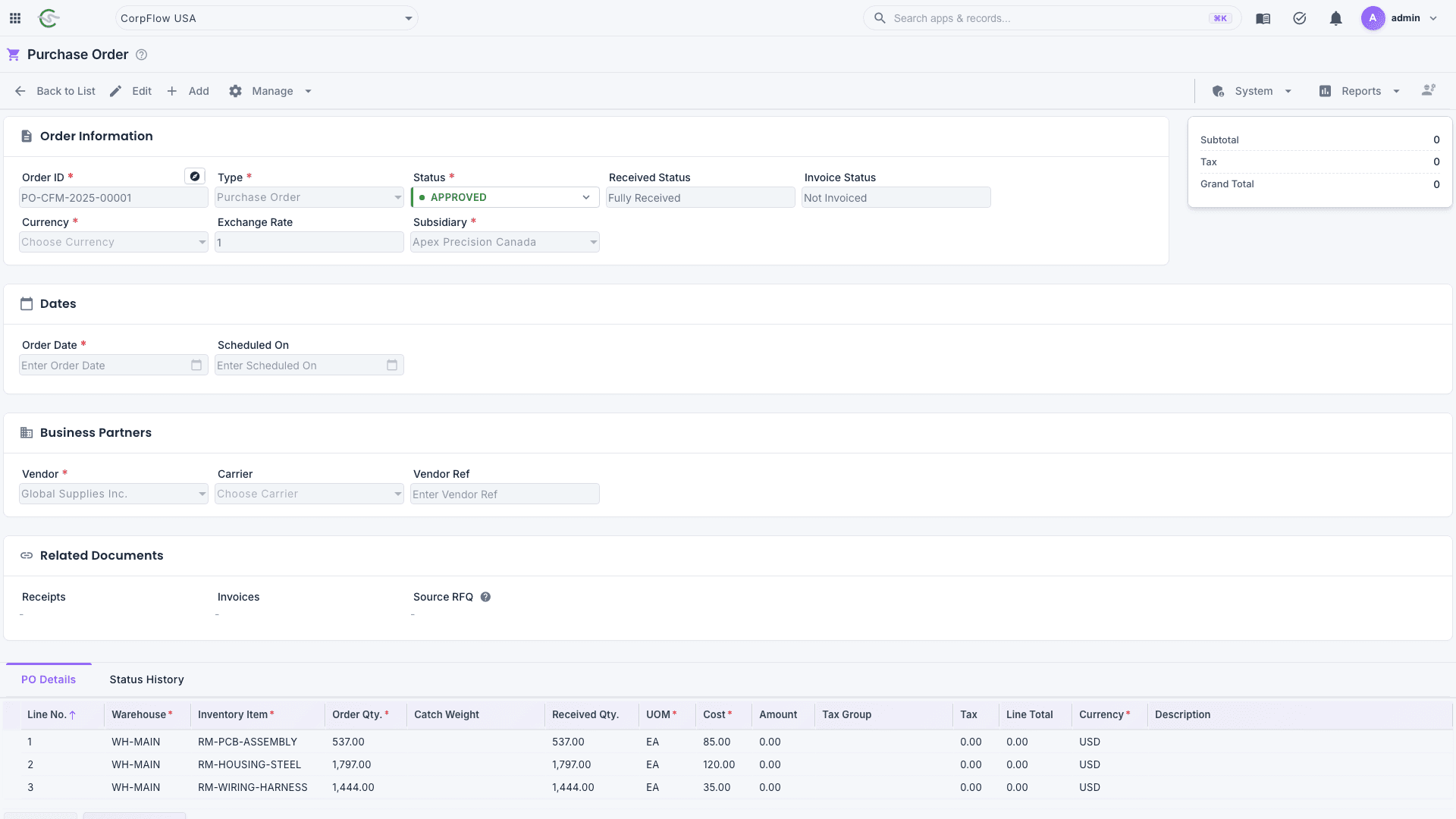 Procurement Purchase Order form